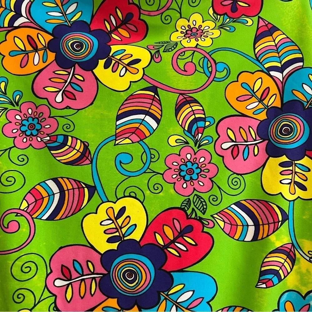 Hanna Andersson Mottled Bright Green Floral Crossback‎ Swimsuit. Size 12/14.
